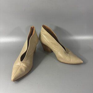 Halmanera Light Tan Leather Pointed Toe Block Heel Italy Dressy Shoes, Size 38.5